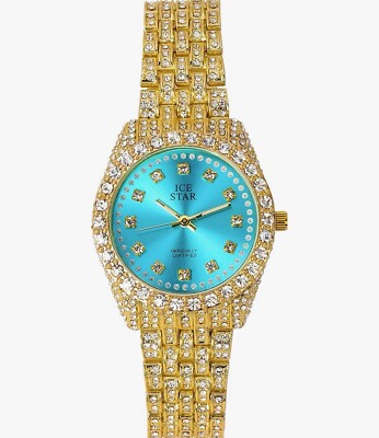 Ice Star Women's 32mm Iced Out Sleek Teal Diamond Dial Watch