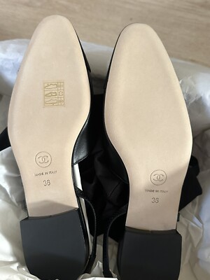 Size 36EU NEW CHANEL Goatskin Grosgrain Cap Toe CC Slingback Flat