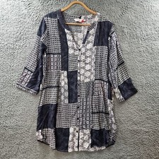 Millers Womens Shirt Dress Size 12 Navy Blue White 3/4 Sleeve V-Neck Button-Up