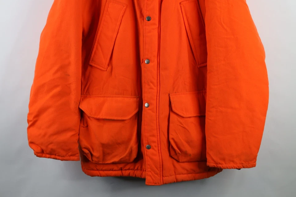 Vintage 90s Winchester Mens Large Distressed Quilted Hunting Jacket Blaze Orange - Image 3 of 4