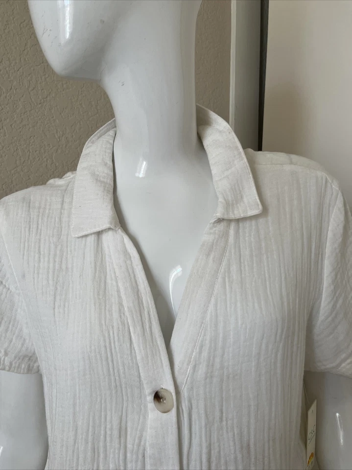 C&C CALIFORNIA NWT! White Gauzy Cotton Button Front S/S Romper Sz L NEW! - Image 2 of 4