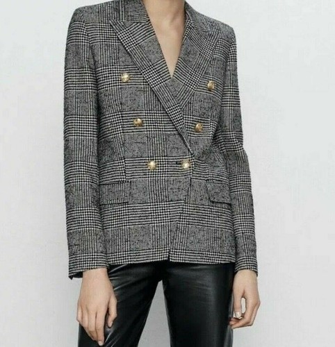 CHAQUETA BLAZER RARA ZARA PATA DE GALLO A CUADROS GRIS DOBLE BOTONADURA MEDIANA M NUEVA - Imagen 7 de 10