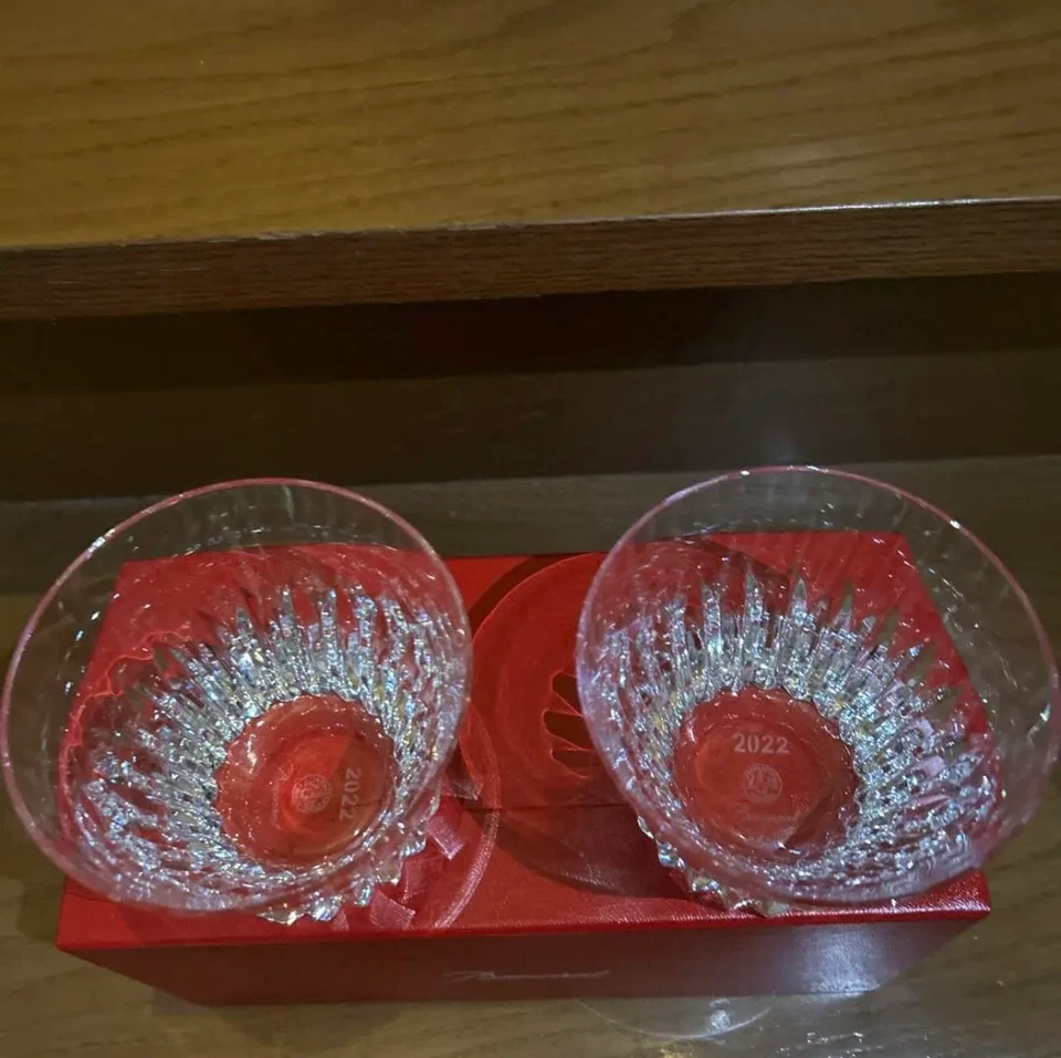 Vaso Baccarat Crysta Año 2022 Cristal Roca Vidrio Juego de 2 con Caja Par Foto 4 de 4