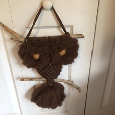 Vintage Brown Macrame Owl Wall Hanging