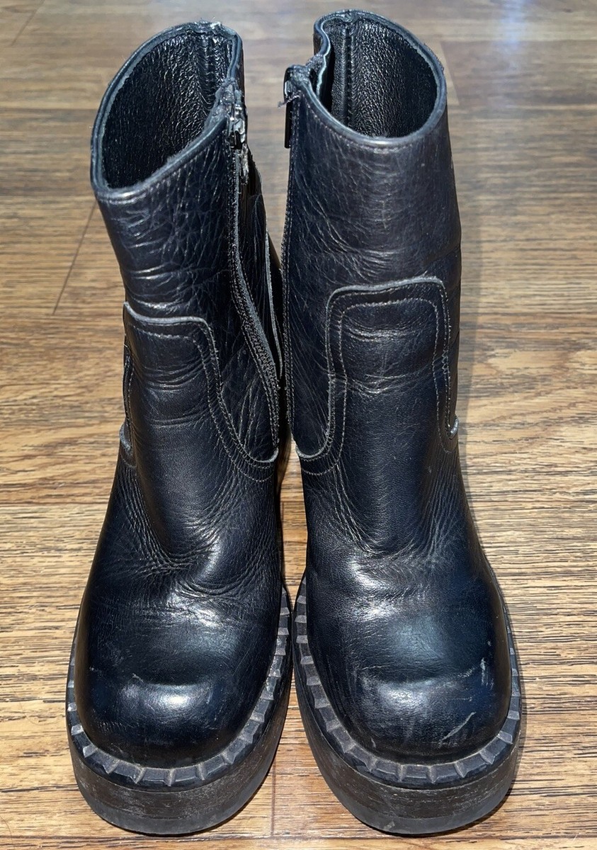 DESTROY Platform Chunky Black Leather Vintage Y2K Ankle Bootie