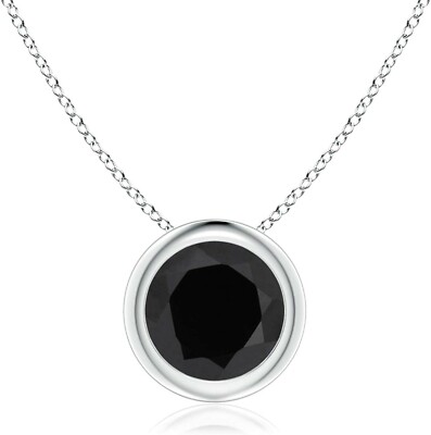 Schwarzer Onyx Solitär Einfassung Anhänger Schieber Halskette in massivem Sterlingsilber