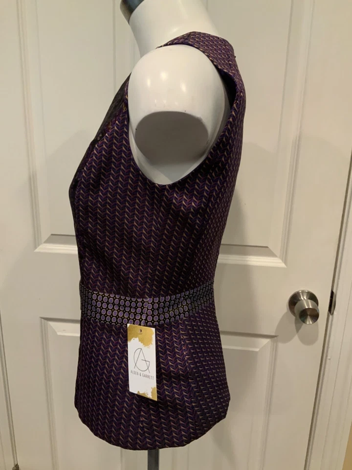 Etro Purple Geometric Patterned Jacquard Peplum Tank Top, Size 4 | 38 - image 4 of 4