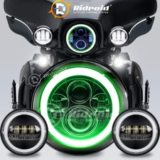 7"inch LED Headlight&Green DRL+ 4.5" Fog Lights Halo Kit For Harley Motorcycle