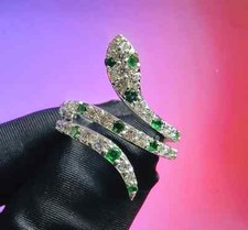 2.30Ct Round Lab-Created Emerald Snake Anniversary Ring 14K White Gold Plated