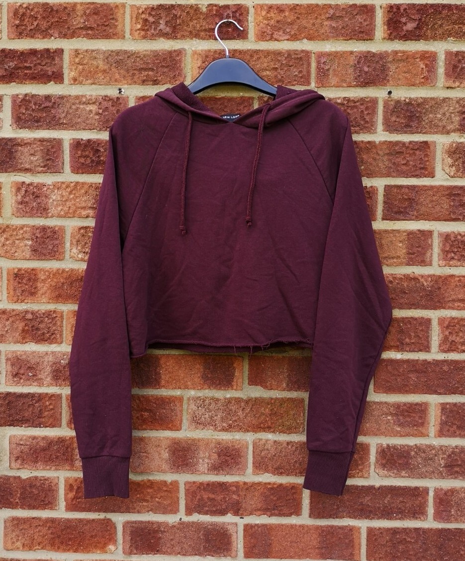 New Look burgundy purple cropped hoodie plain top hoody S UK