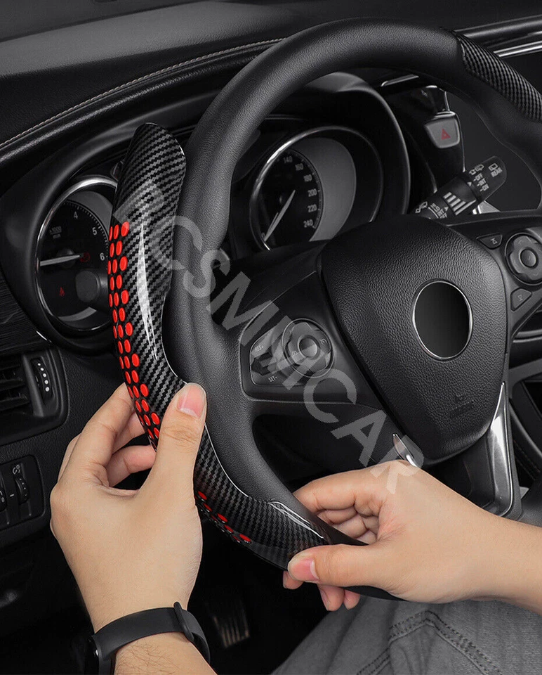  2 PIEZAS Cubierta Elevadora Volante Coche Aspecto Fibra de Carbono Accesorios Antideslizantes Foto 3 de 4