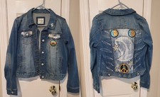 Mudd Jean Jacket Distressed Diy With Moon, Stars, Peace Sign One Of A Kind Med