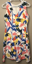 J Crew Sleeveless Linen Blend Colorful Floral Dress Size 2 Fit Flare Knee Length