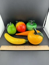 Vintage Art Glass Hand Blown Fruits and Vegetables Lot of 6 / No Chips