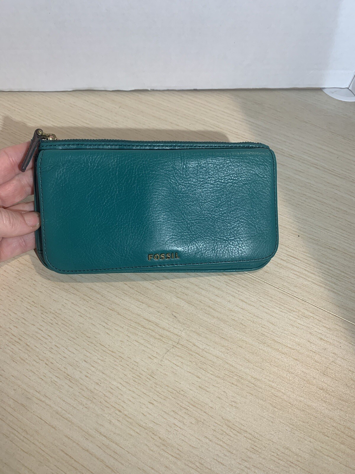 Teal Fossil Womens Wallet with Metal Logo Zip and Snap Closure 7.5x4.5 Inches-image