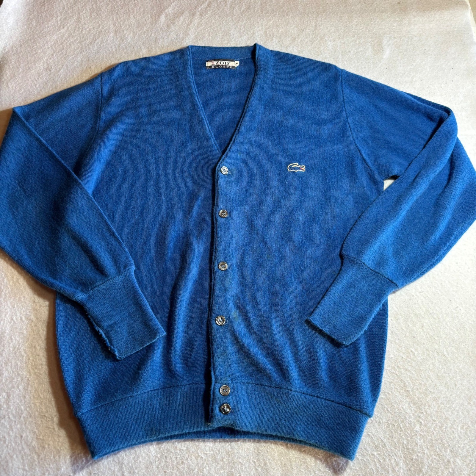 Vintage IZOD Lacoste Blue V Neck Button Up Cardigan Sweater Mens Size M