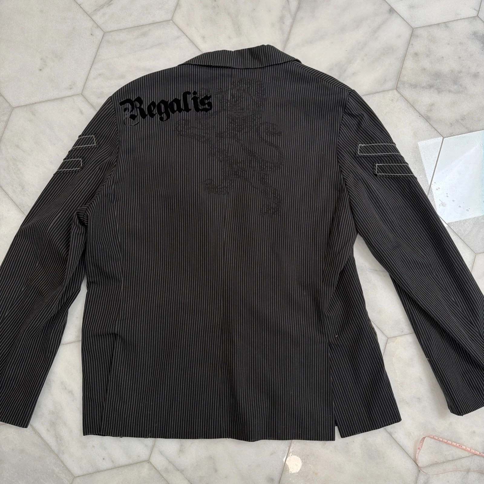 Roar Blazer Mens 2XL Y2K Pinstripe Embroidered Biker Goth Rocker Map Lining - product detail image 23