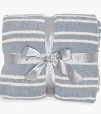 Barefoot Dreams CozyChic Double Stripe Throw Blanket Blue Water/cream NWT