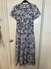 Anthropologie Maeve Somerset Maxi Dress Medium Blue White Floral Toile Vine