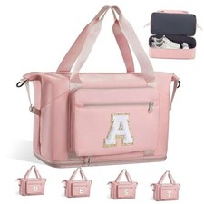 Gifts for Women Girls-Initial Duffle Bag for Travel, Carry on Bag Pink A