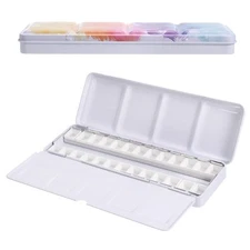 Empty Watercolor Palette Metal Watercolor Tin with 26pcs Half Pans Colorful