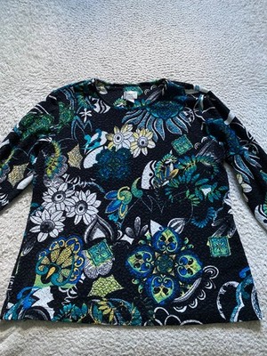 Chico's Women Floral Long Sleeve Crew Neck Blouse Multicolor Size 2 (US 12)
