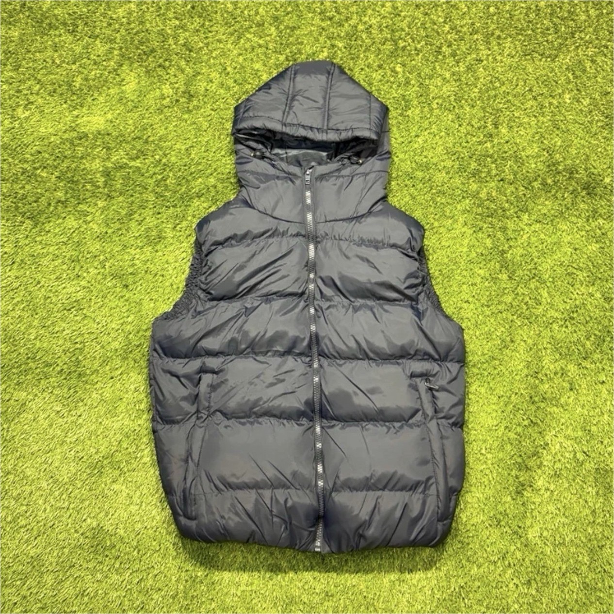 French Connection Hooded Puffer Vest Hoodie Men’s Large Navy Blue Sleeveless