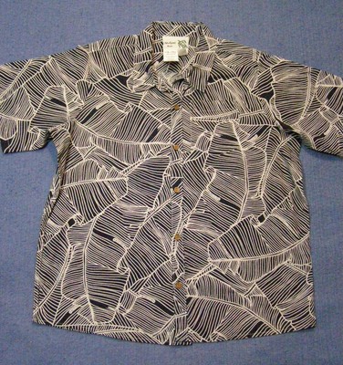 Makani Hawaiian-Style Aloha Shirt Black & White Leaves Pattern Cotton Child's 12