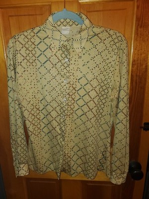 70's Vintage Jantzen Butterfly Collar Blouse Women's 16 Beige Psychedelic Retro