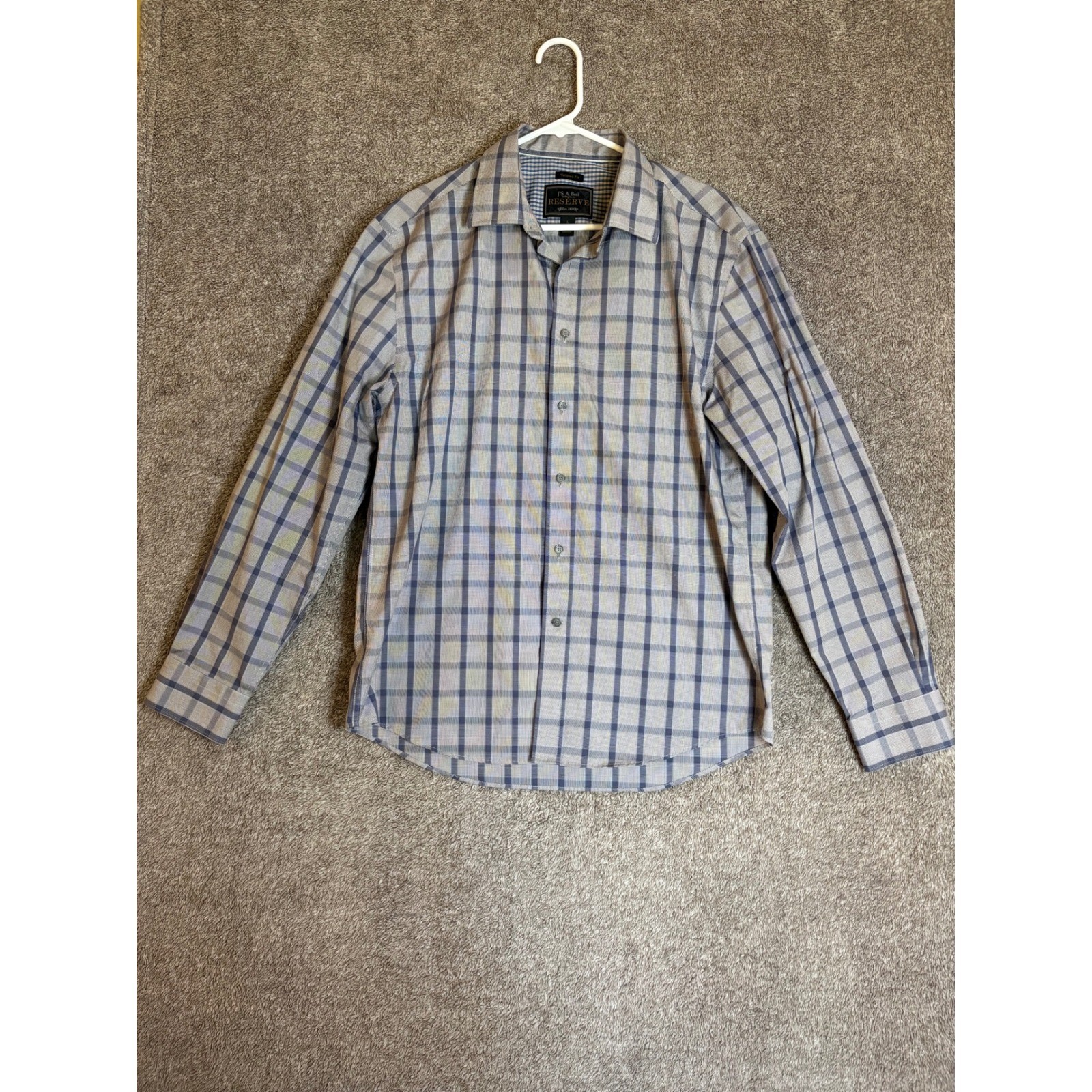 JOS A BANK RESERVE Mens Tailored Fit Plaid Dress Shirt Egyptian Cotton