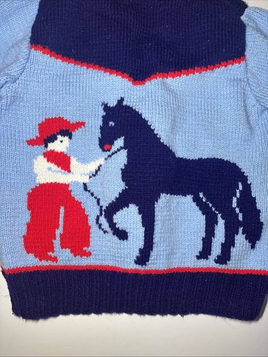 Vintage Knitted Blue Cowboy Horse Sweater Unisex Child Size - Picture 7 of 10