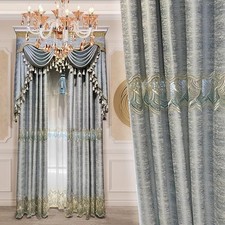 luxury European embroidery valance grey cloth window room curtain tulle M1823