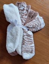 4 Pack Women  s Fluffy Ankle Socks Cream Brown Plain Animal Print