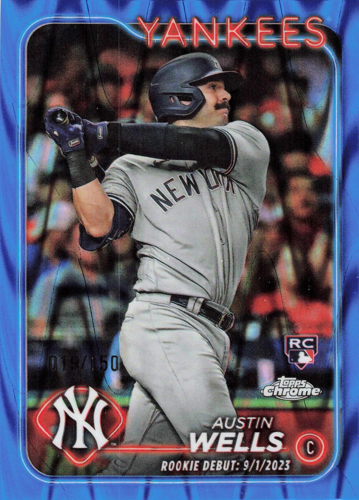 2024 Topps Chrome Update #USC197 Austin Wells Blue Raywave #/150 Rookie RC