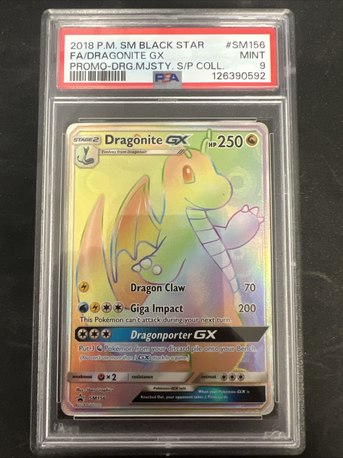 Pokémon TCG Dragonite GX SM Black Star Promo Holo Card SM156 PSA 9 Mint NM