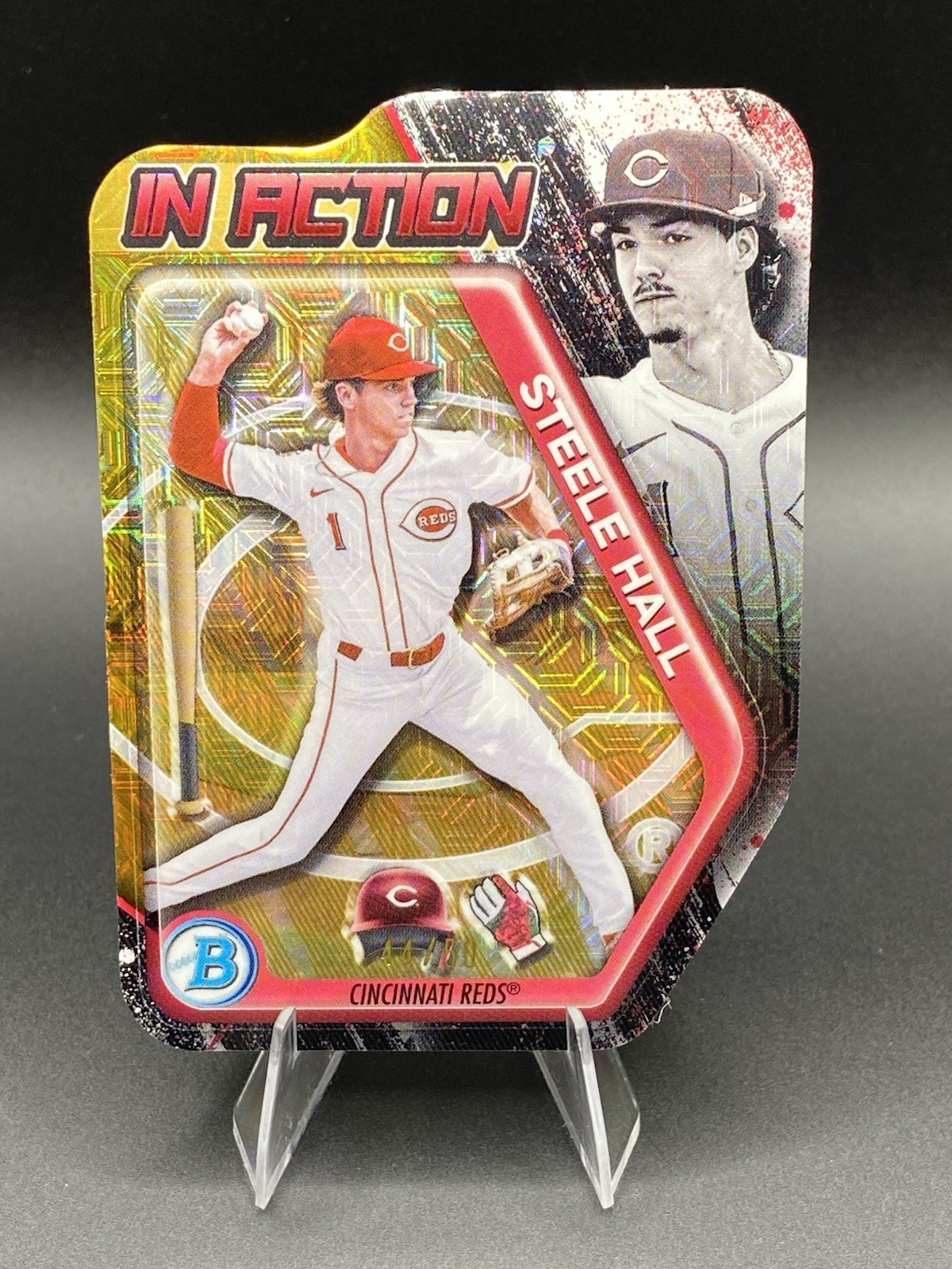 2025 Topps Bowman Draft Steele Hall Bowman in Action BIA-2 44/50 Cincinnati Reds