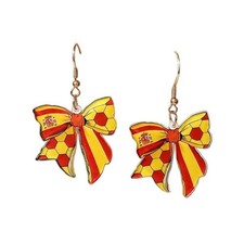 Colorful Soccer National Flag Bow Earrings Acrylic Sports Themed Dangle Spain