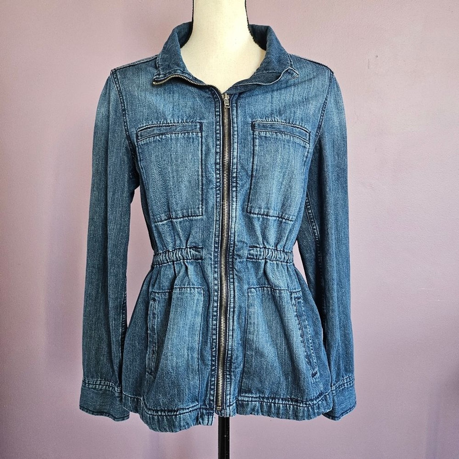 Medium Gap Medium Wash Denim Drawstring Waist Zip… - image 1