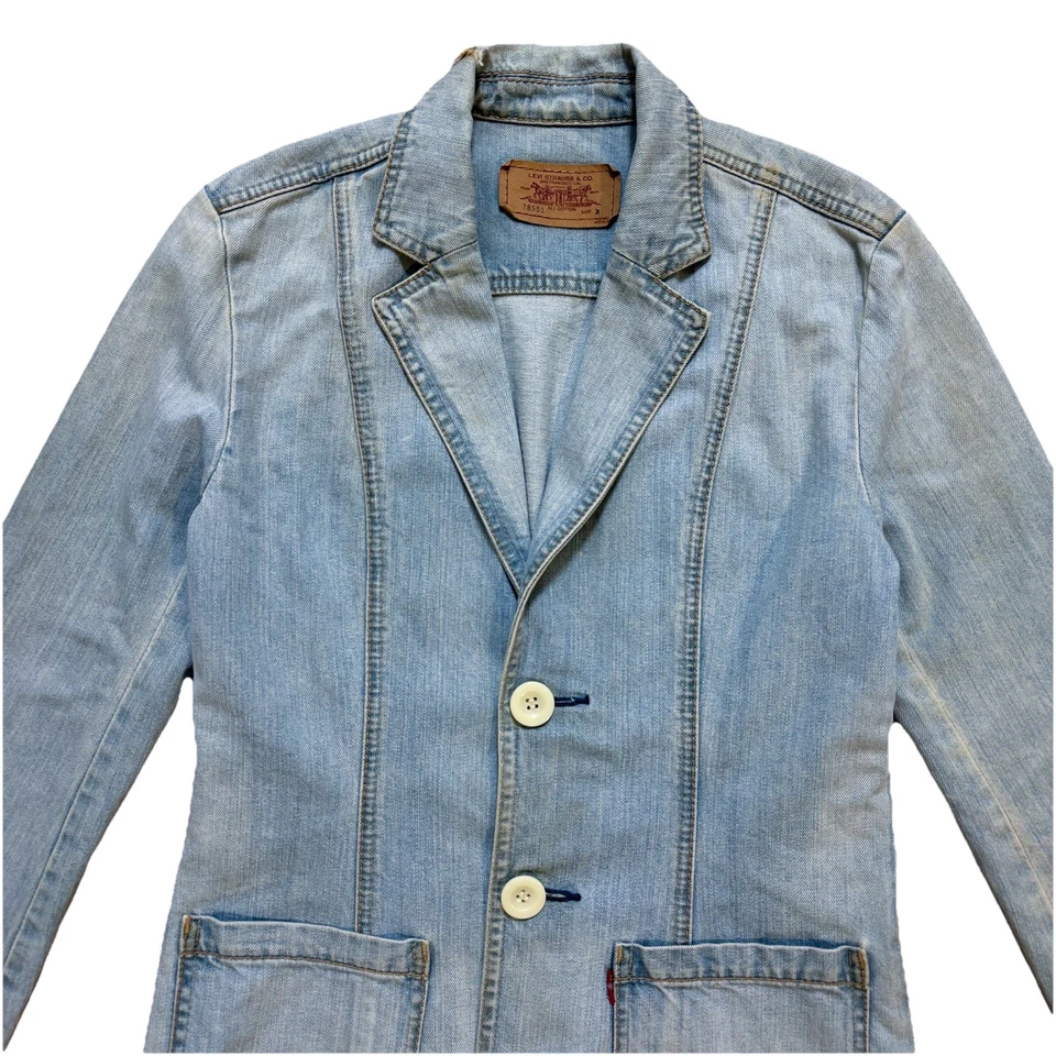 Chaqueta de mezclilla Levis LVC 78551 lavado desteñido envejecido 2003 tareas para mujer azul medio RARA Foto 4 de 4