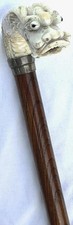 Antique Walking Cane Hand Carved Bone Handle Designed with a Dragon Head