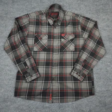 Dixxon Flannel Shirt Mens XL Black Gray Red Plaid Gridlock Button Down Heritage
