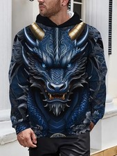 3D Blue Dragon Hoodie Mythic Beast Art Graphic Pullover Sweatshirt Unisex