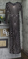 Betsy Adam Womens Long Sleeve Glitter-Print Gown Black / Gold 4