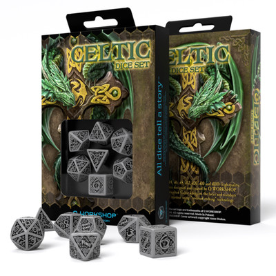 Q-Workshop Keltisches 3D Würfelset Grau/Schwarz 7tlg. RPG Polyhedral