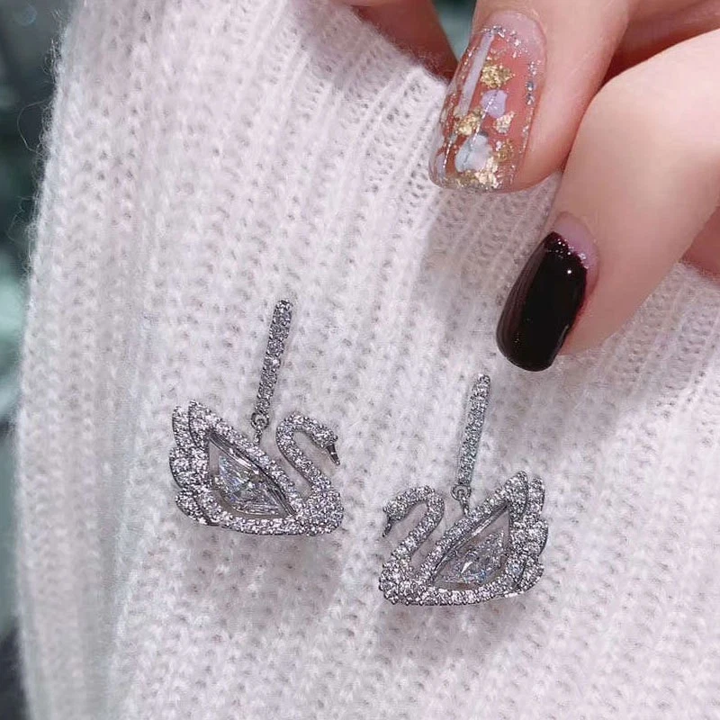 Pendientes Cisne para Mujer Swarovski Elementos Cristal Inteligente Ganso Pendientes Foto 3 de 4