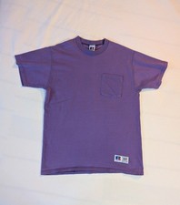 Vintage 90s Russell Athletic Blank Pocket Tee Purple Made in USA Cotton Men's M