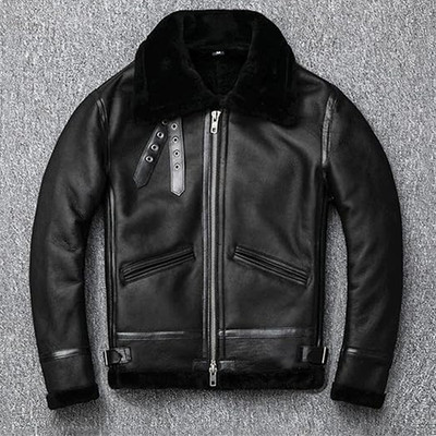 Mens Jacket US NAVY Flight B3 Pilot RAF Aviator Real Shearling Sheepskin Bomber