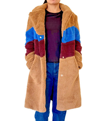 Bershka Faux Fur Colorblock Coat Women s Size M   Sherpa Teddy Long Coat
