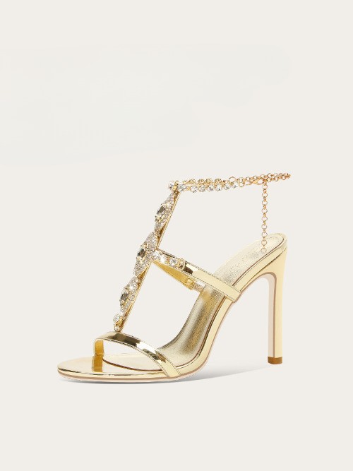 Crystal Diamond Chain French Exquisite Sandals Nude High Heels