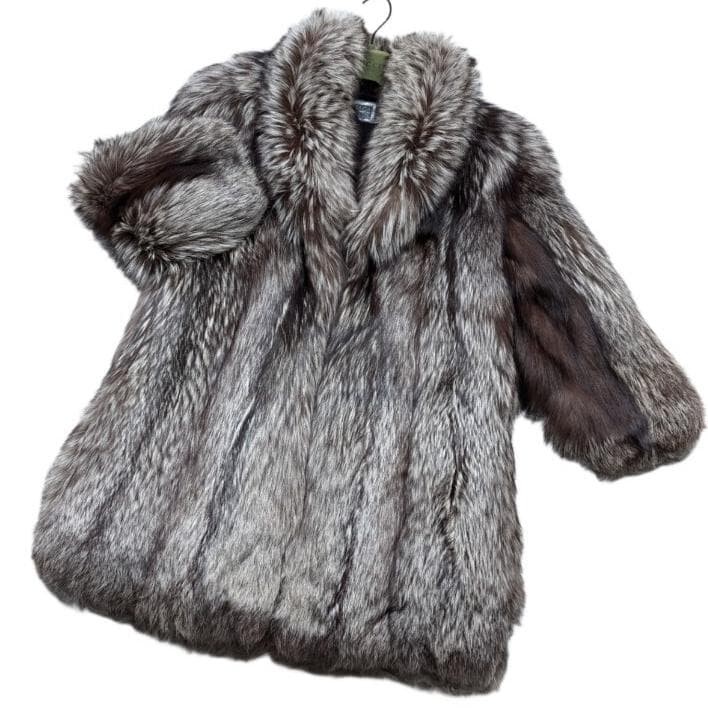 SAGA FURS Silver Fox Full Length Fur Coat XL Womens Real Fox Fur Japan Authentic